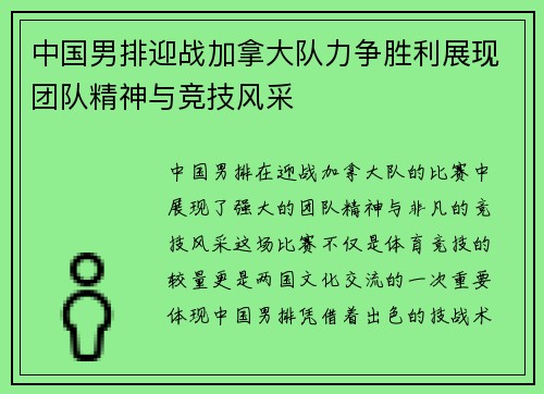 中国男排迎战加拿大队力争胜利展现团队精神与竞技风采
