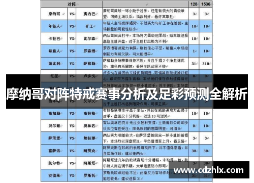 摩纳哥对阵特戒赛事分析及足彩预测全解析